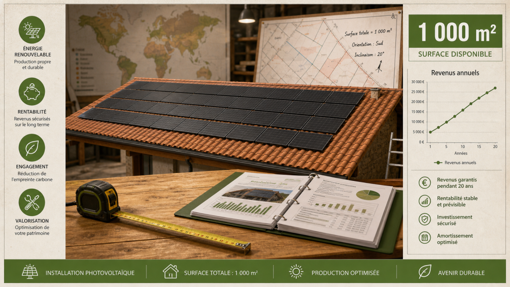 Combien rapporte 1000 m2 de panneau solaire : revenus annuels sur 1 000 m²