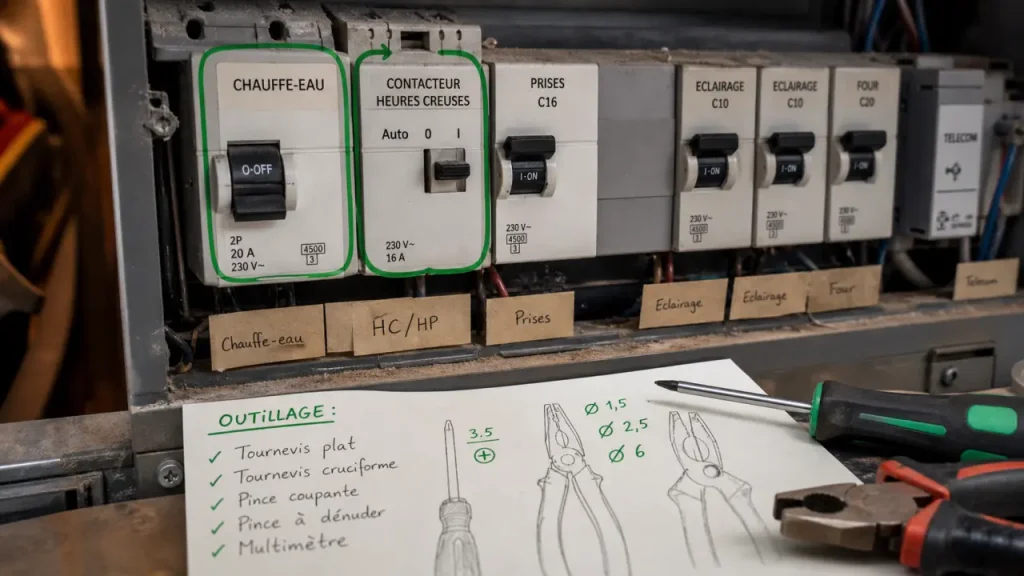 Disjoncteur chauffe-eau position O ou I, repérage et coupure