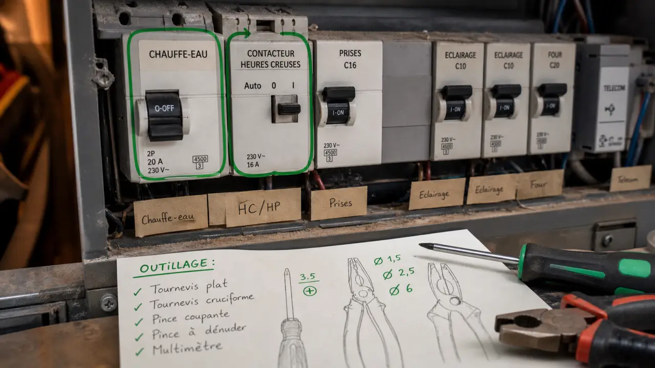Disjoncteur chauffe-eau position O ou I, repérage et coupure
