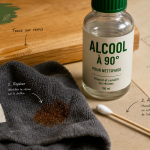 Enlever des taches de resine sur tissu et bois avec alcool à 90°