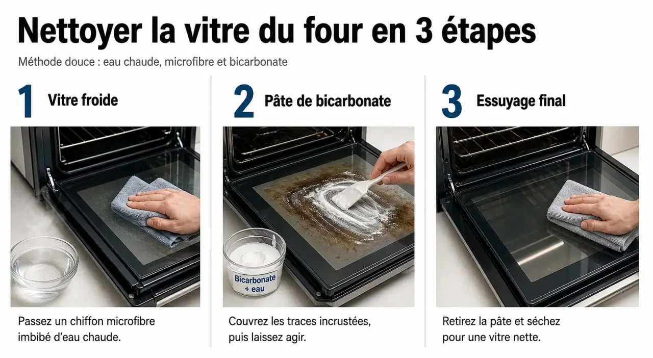 Comment nettoyer vitre four : tutoriel visuel en 3 étapes pour dégraisser et faire briller la vitre du four