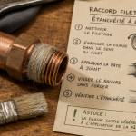 Filasse plomberie sur raccord fileté cuivre, sens d’enroulement anti-fuite