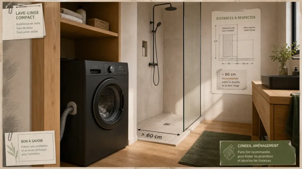 Lave linge salle de bain : normes NF C 15-100 et 60 cm, emplacements adaptés