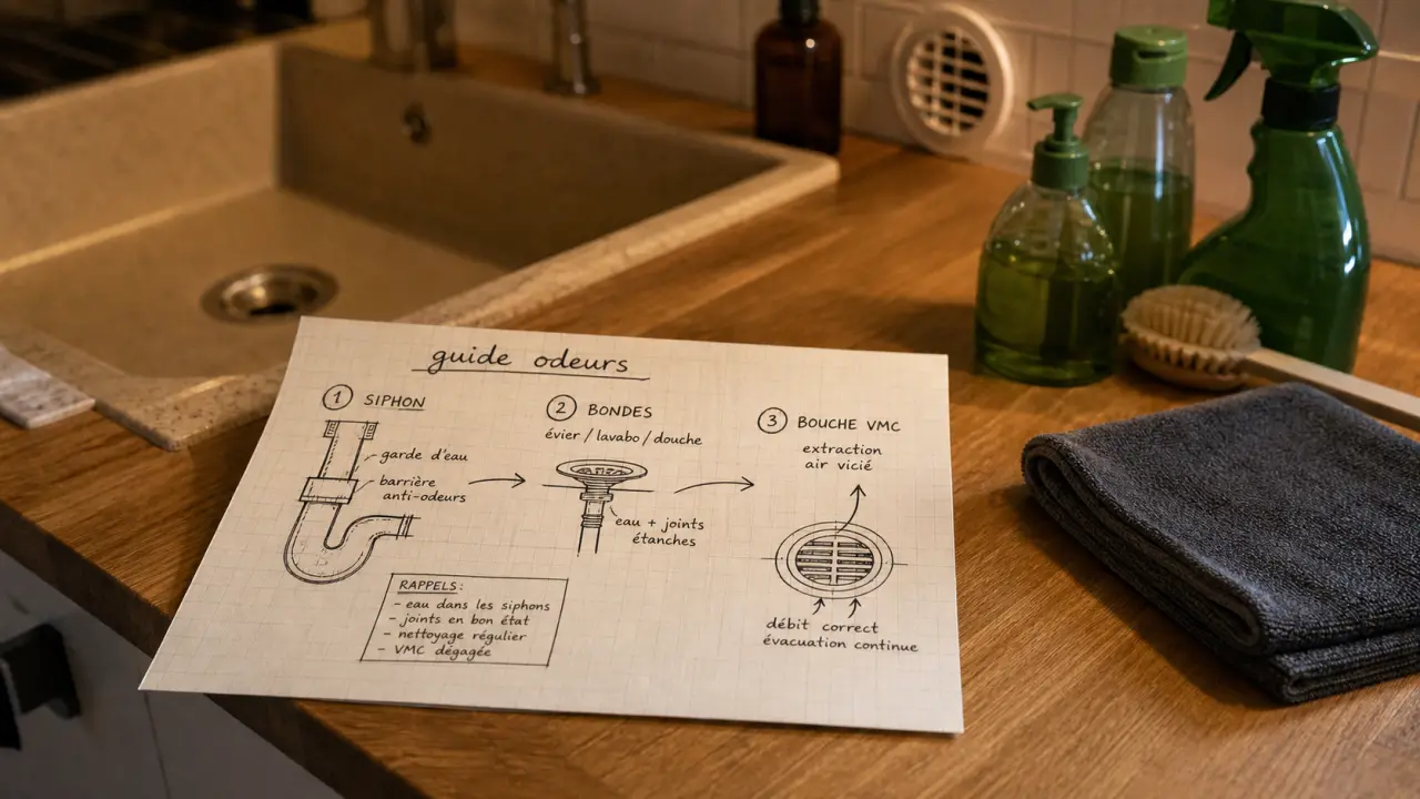 Odeur maison introuvable : schéma pour trouver la source (égout, moisi, brûlé)