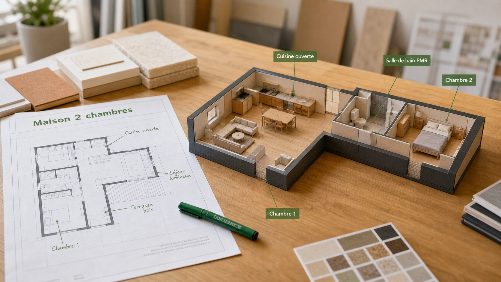 Plan maison plain-pied 2 chambres : 5 configurations optimisées
