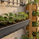 Plantation fraisier en hauteur : gouttière à fraisiers