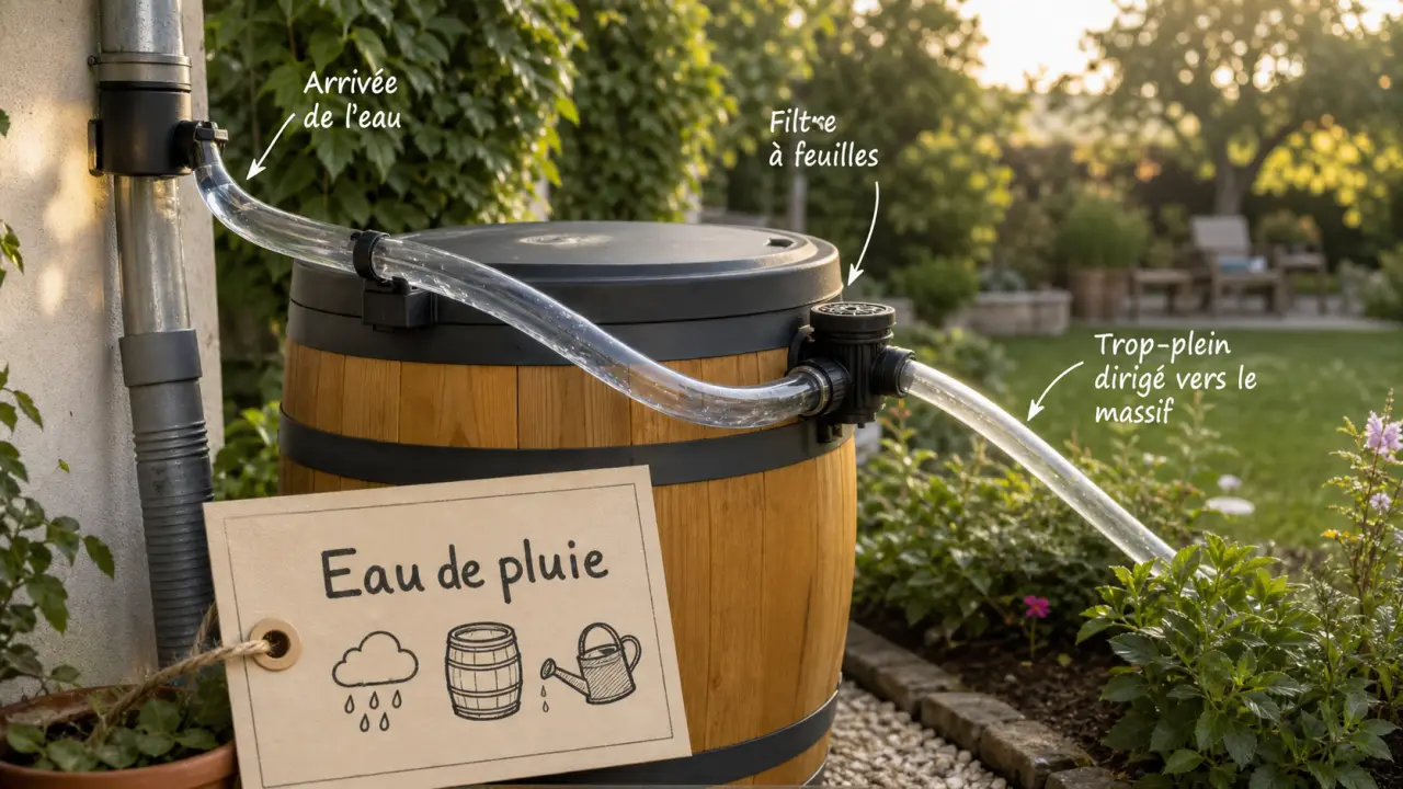 Récupérer l’eau de pluie au jardin : cuve, tuyau et gouttière