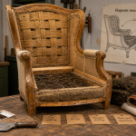 Rénovation fauteuil Voltaire : bois et garnissage en atelier