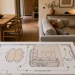 Salle à manger et salon dans la même pièce : 90 cm, circulation et meubles