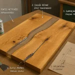 Table en resine : plateau bois et résine époxy, choix bois couleur dimensions