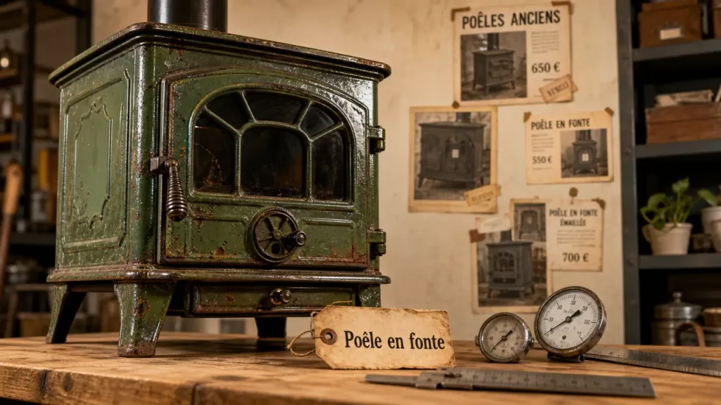 Vieux poele a bois en fonte émaillée verte, prix et critères