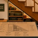 Aménagement sous escalier ouvert : stockage design sous pente avec LED