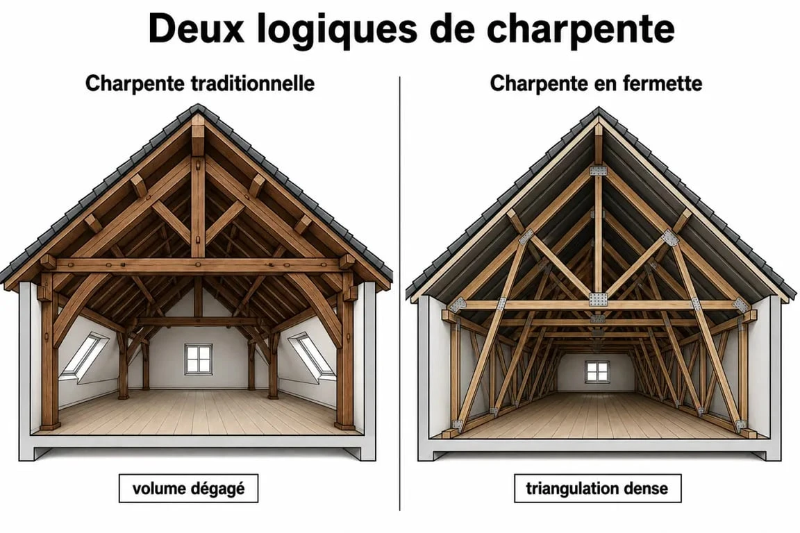 Aménager des combles : charpente traditionnelle et fermette comparées