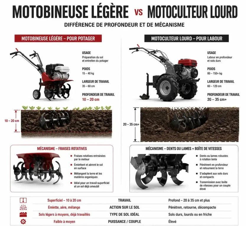 Comparatif technique entre motobineuse et motoculteur pour la location de matériel de jardinage