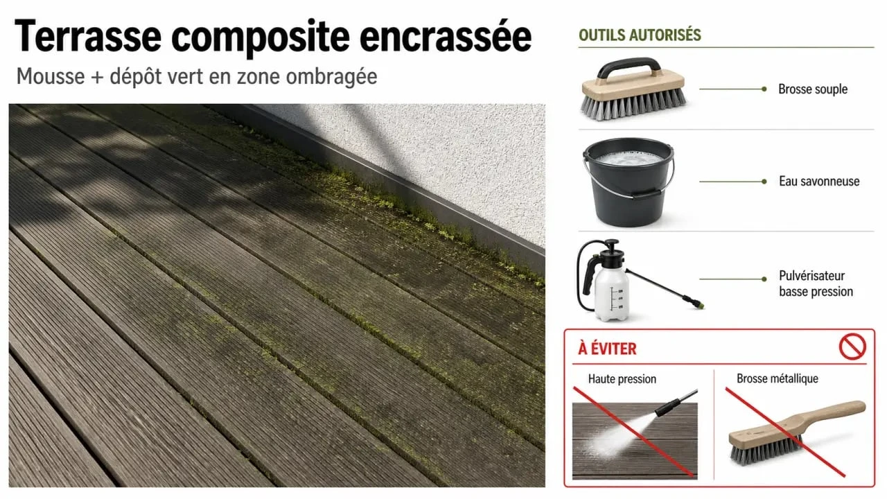 Nettoyer terrasse en composite : outils adaptés et erreurs à éviter