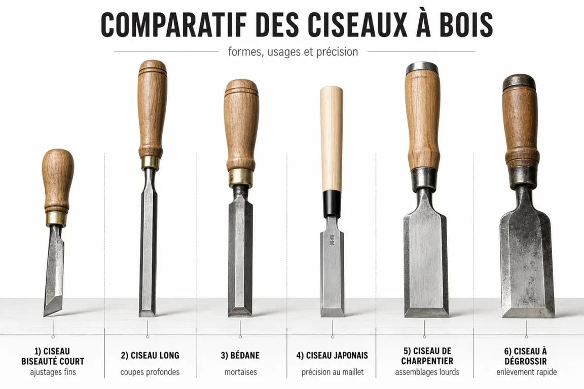 Comparatif des ciseaux à bois selon leur forme et leur usage