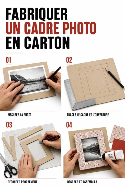 Cadre photo fabriquer : étapes pour mesurer, découper et assembler un cadre DIY en carton