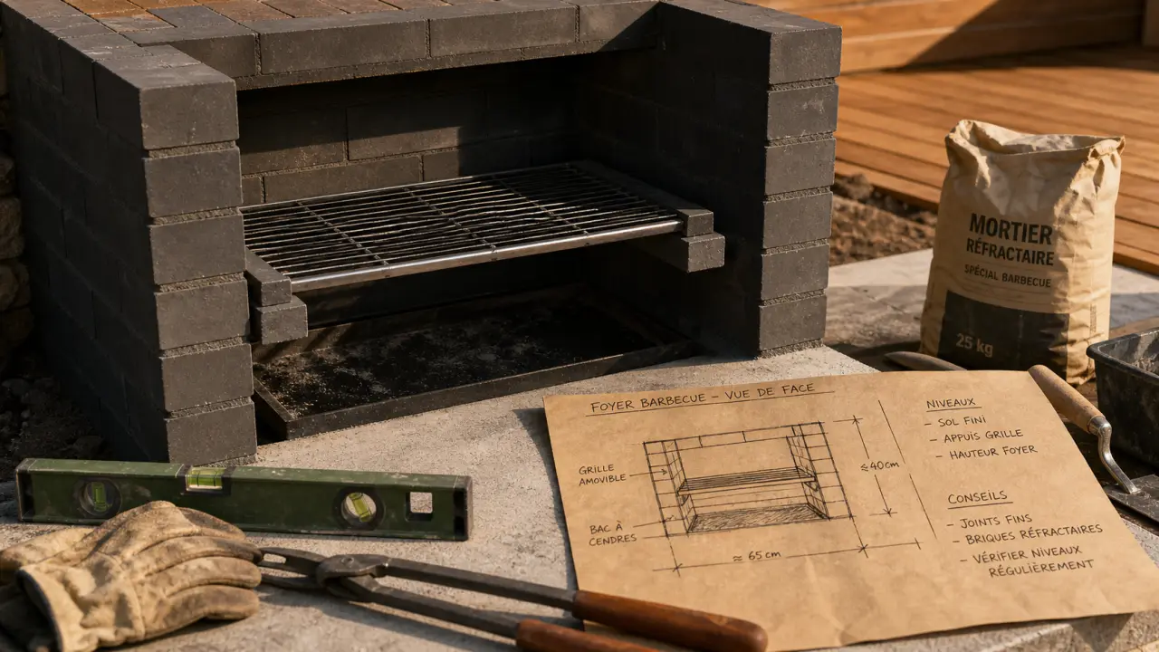 Faire un barbecue maison : foyer en briques réfractaires et grille métallique