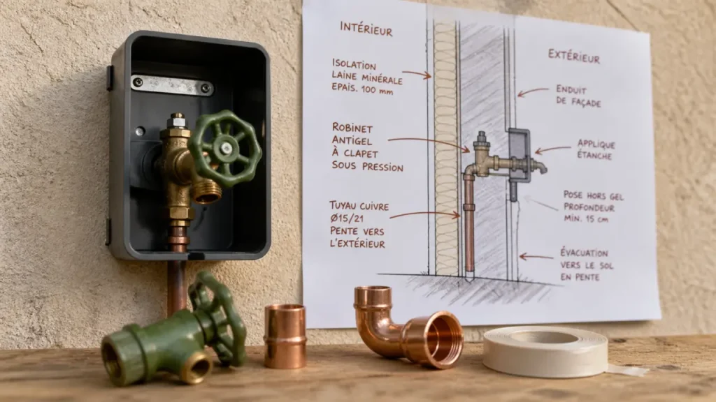 Installer un robinet extérieur sans fuite, raccords et protection contre le gel