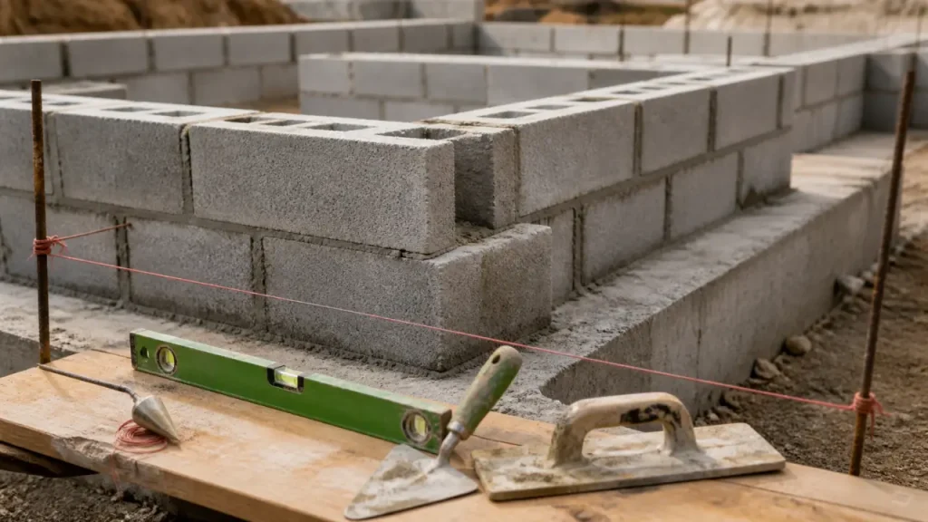 Monter un mur en parpaing : fondations béton, lit de mortier et pose sans fissures
