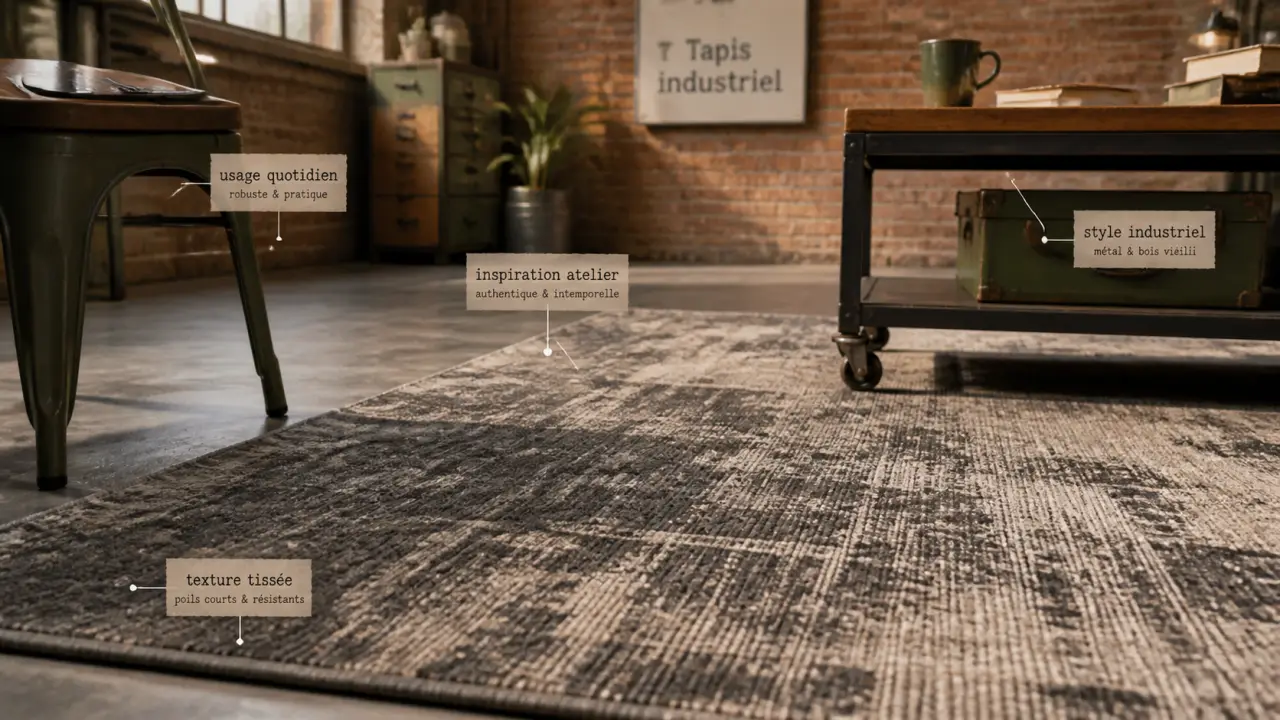 Tapis style industriel gris anthracite et beige en loft atelier