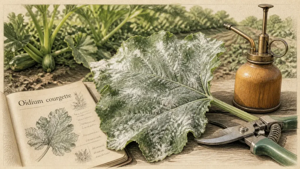 Traitement oidium courgette : oïdium sur feuille de courgette
