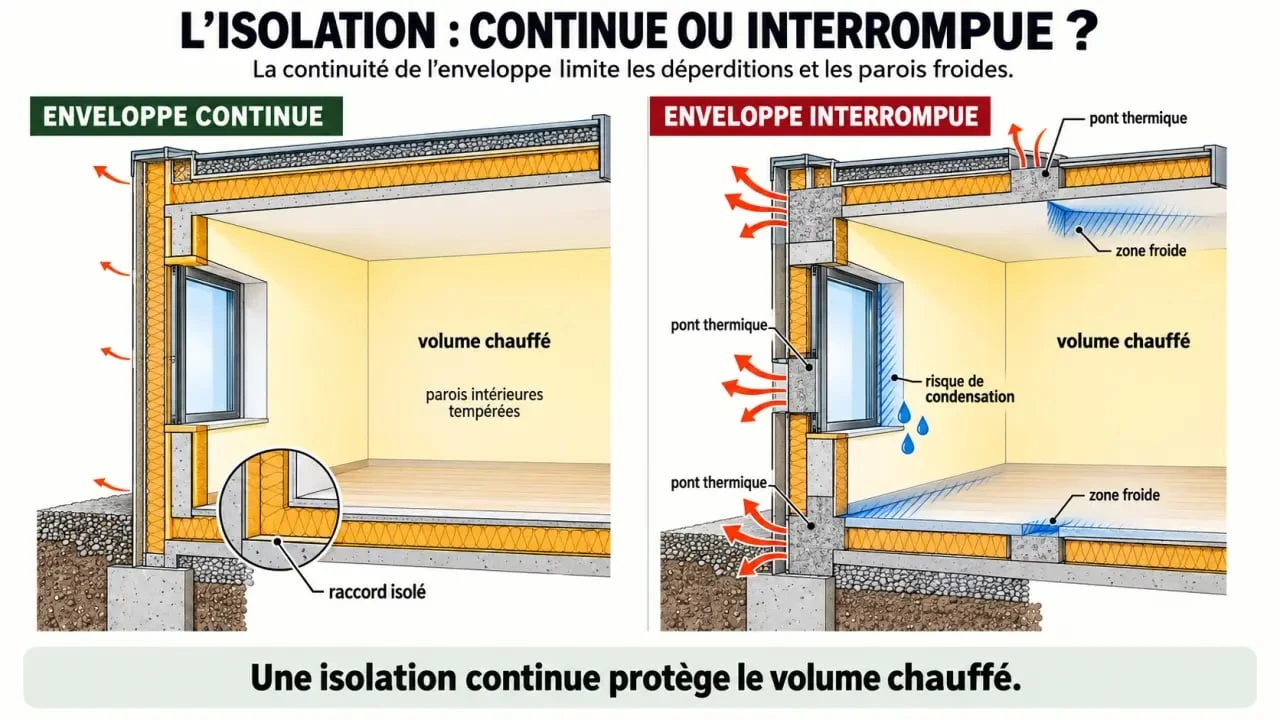 Schéma des ponts thermiques dans l’isolation thermique du bâtiment