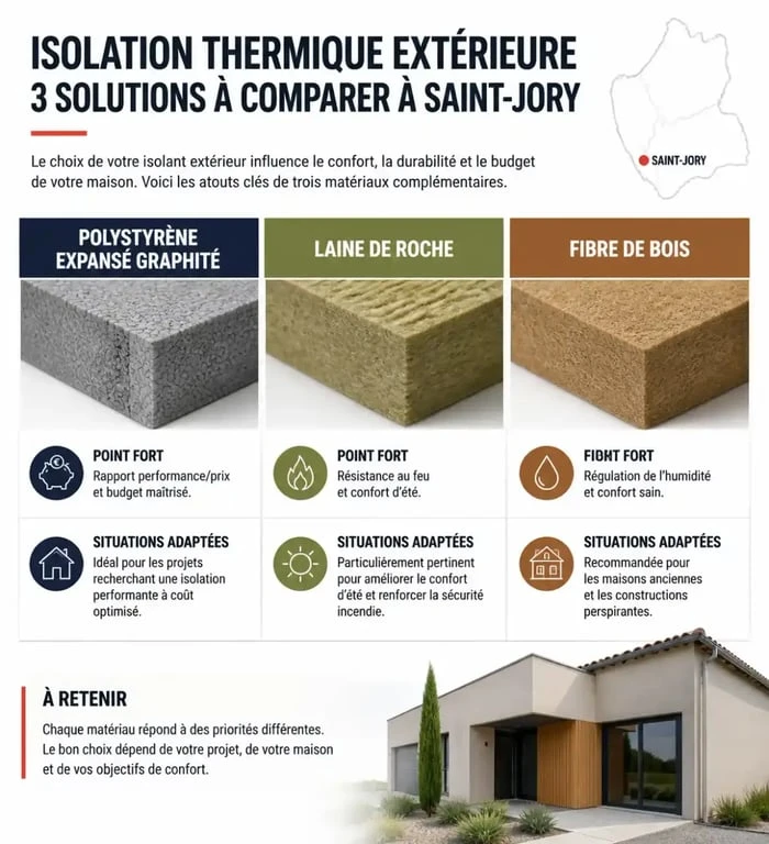 Comparaison des isolants pour une isolation thermique extérieure à Saint-Jory