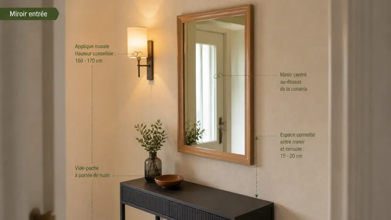 Miroir entree pour agrandir un vestibule sombre, reflet et console