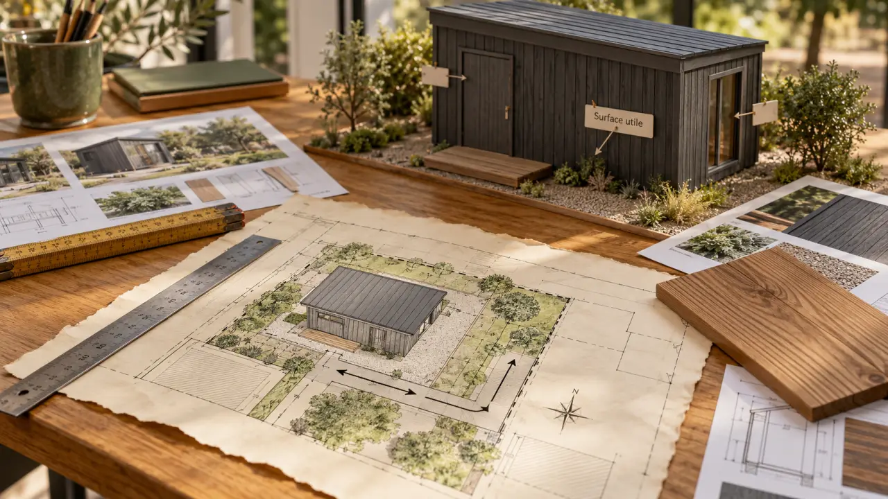 Plan d’un cabanon jardin bois et surface utile