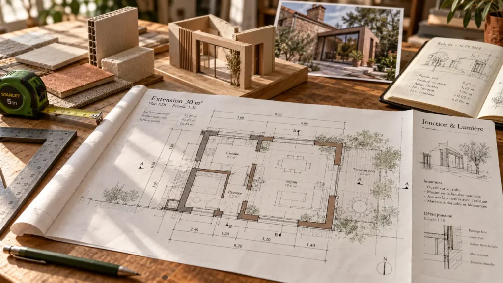 Plan extension maison 30m2 : trois agencements pour gagner des pièces sans perdre en lumière