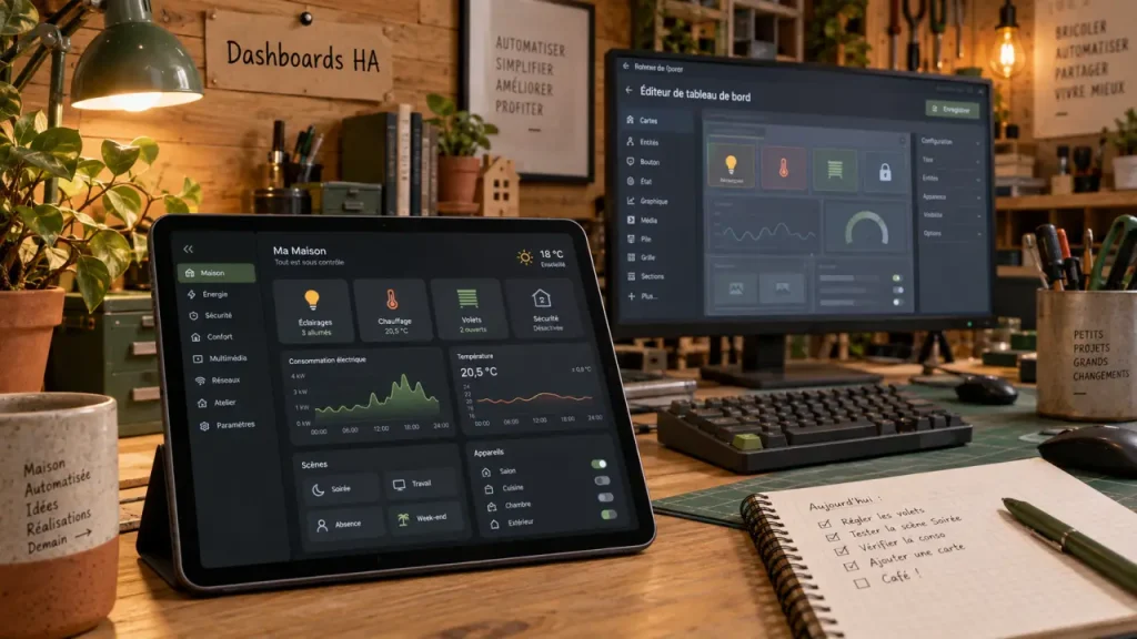 Tableau de bord home assistant sur tablette pour piloter chaque pièce